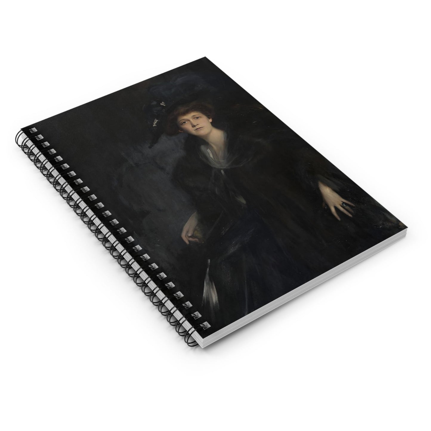 Dark Female Portrait Spiral Notebook Laying Flat on White Surface