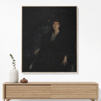 Dark Female Portrait Woven Blanket Hanging on a Wall as Framed Wall Art