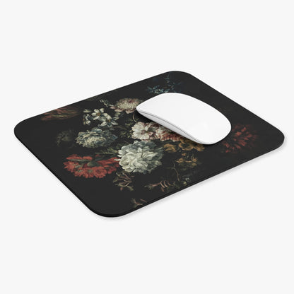 Dark Floral Computer Desk Mouse Pad With White Mouse