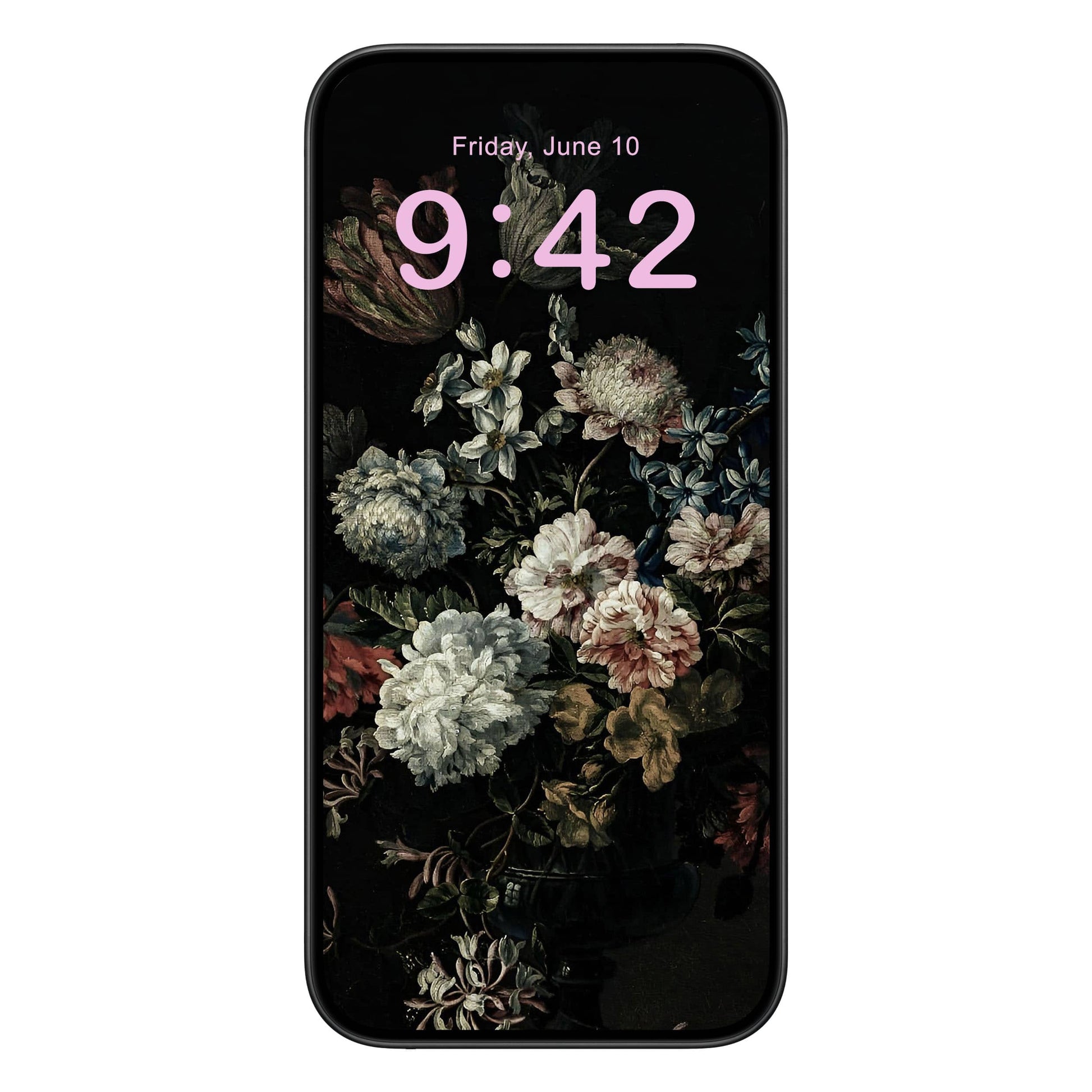 Dark Floral Phone Wallpaper Pink Text