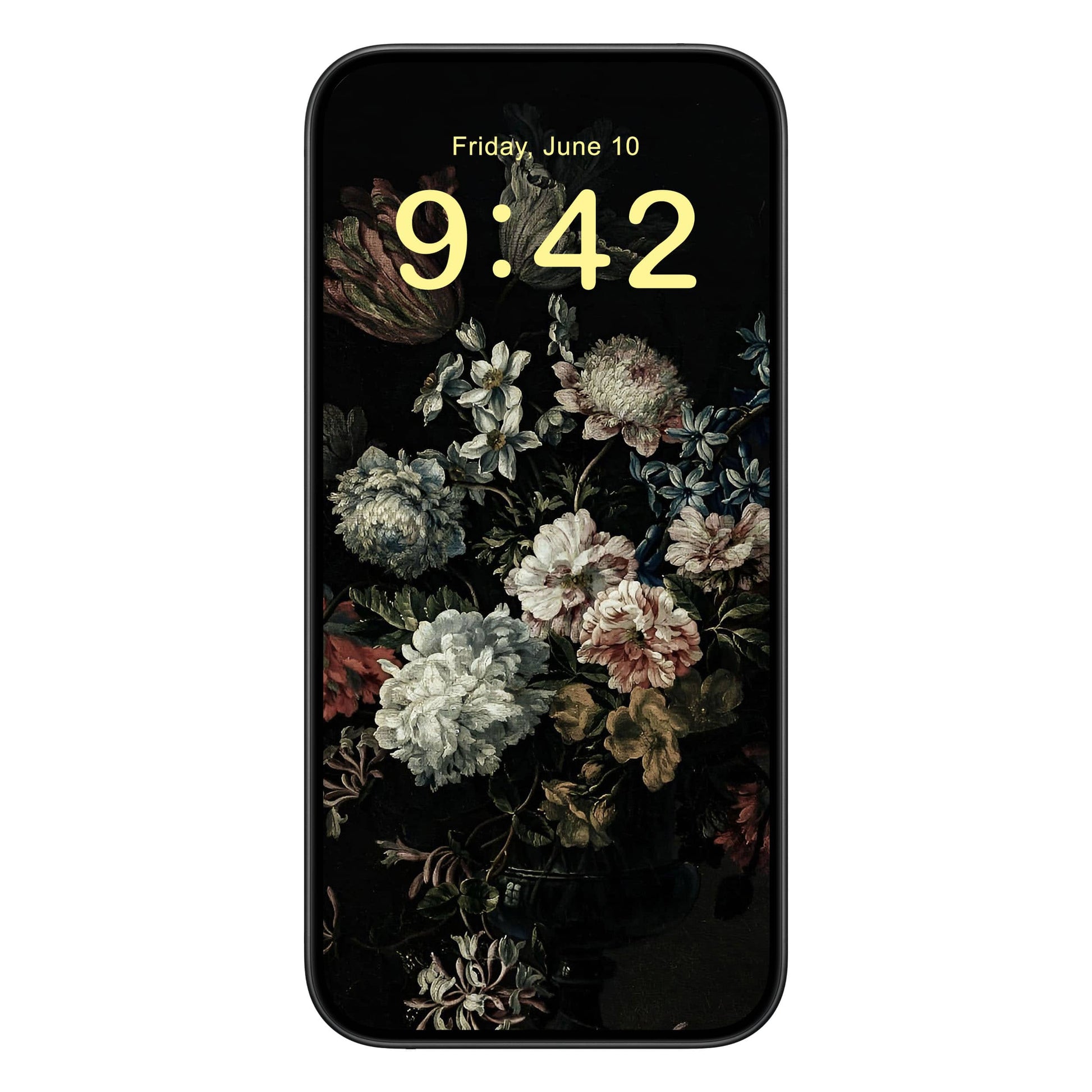 Dark Floral Phone Wallpaper Yellow Text