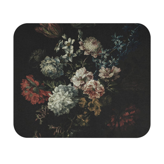 Dark Floral Mouse Pad displaying dark still life art, perfect for desk and office decor.