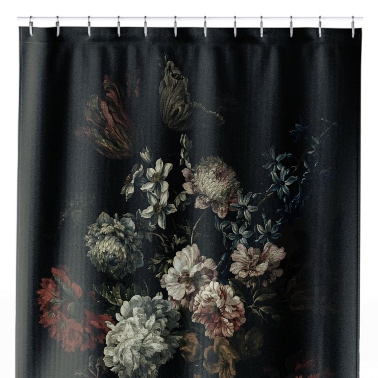 Dark Floral Shower Curtain Close Up, Flowers Shower Curtains