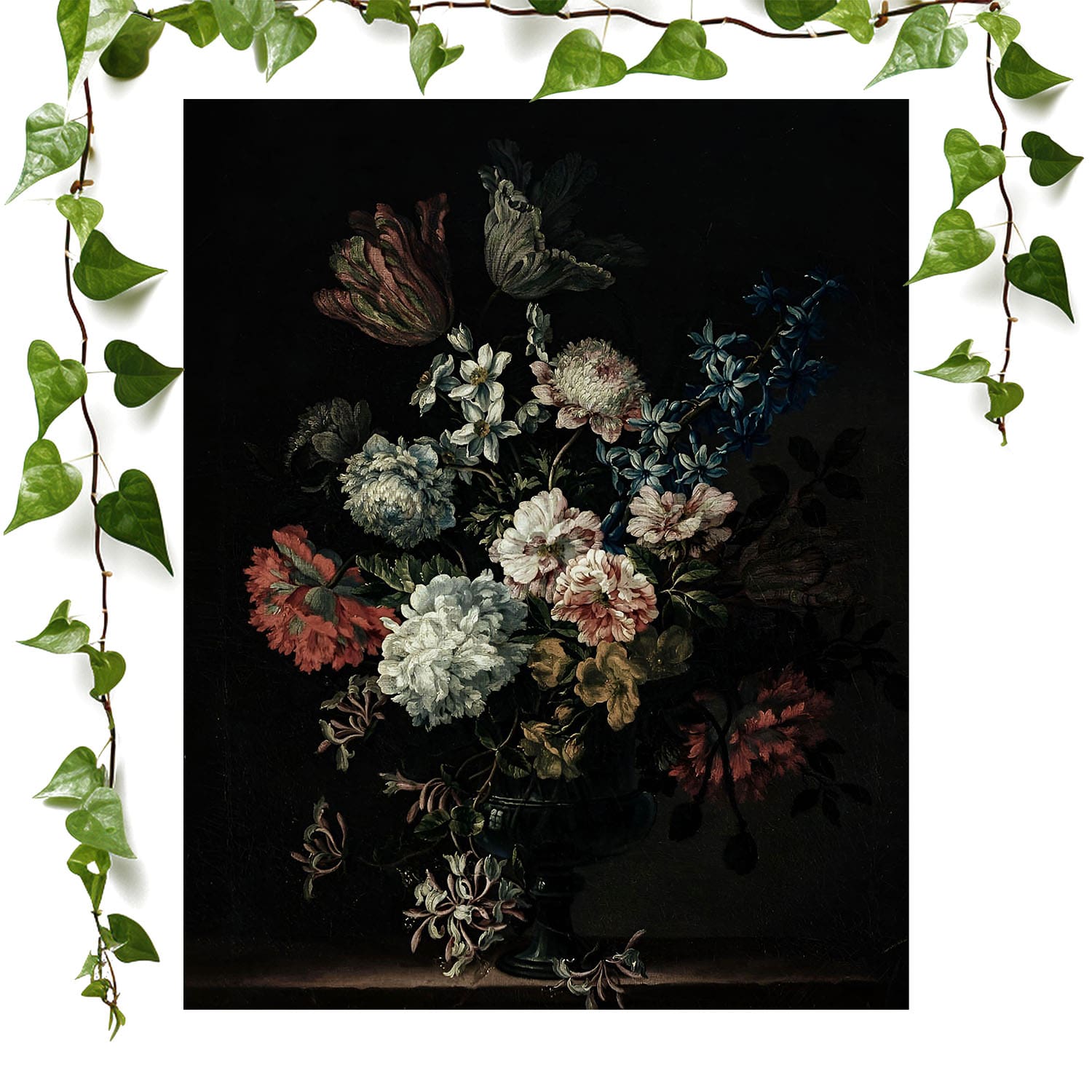 Dark Floral art print dark still life flowers vintage wall art