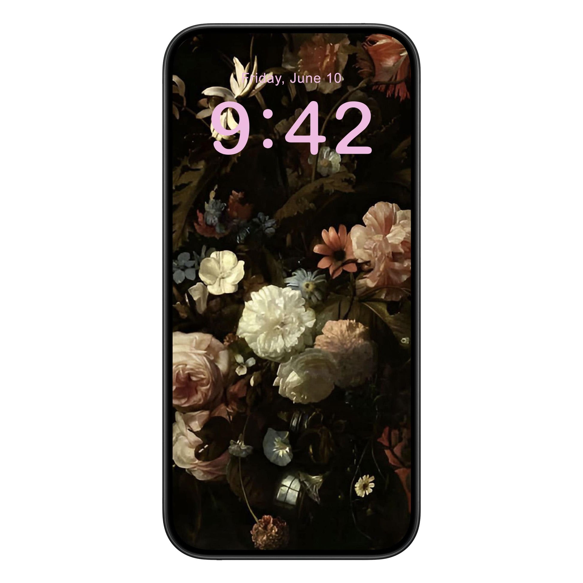 Dark Flowers Phone Wallpaper Pink Text