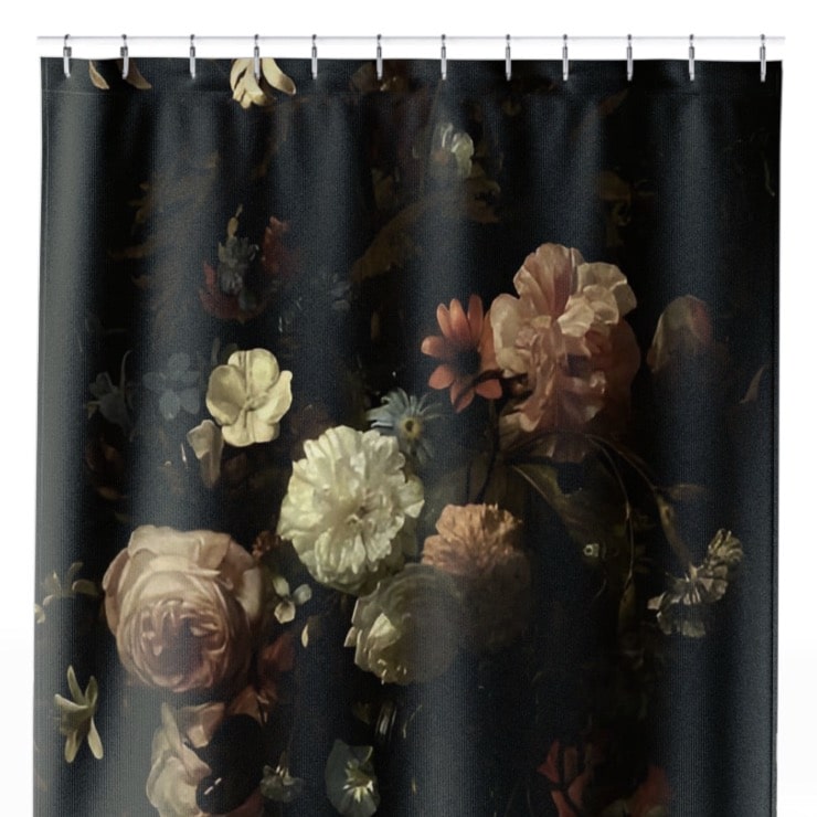 Dark Flowers Shower Curtain Close Up, Flowers Shower Curtains