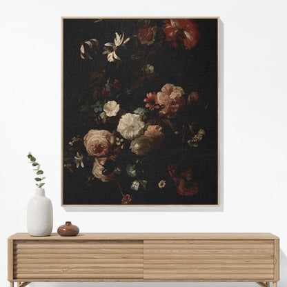 Dark Flowers Woven Blanket Woven Blanket Hanging on a Wall as Framed Wall Art