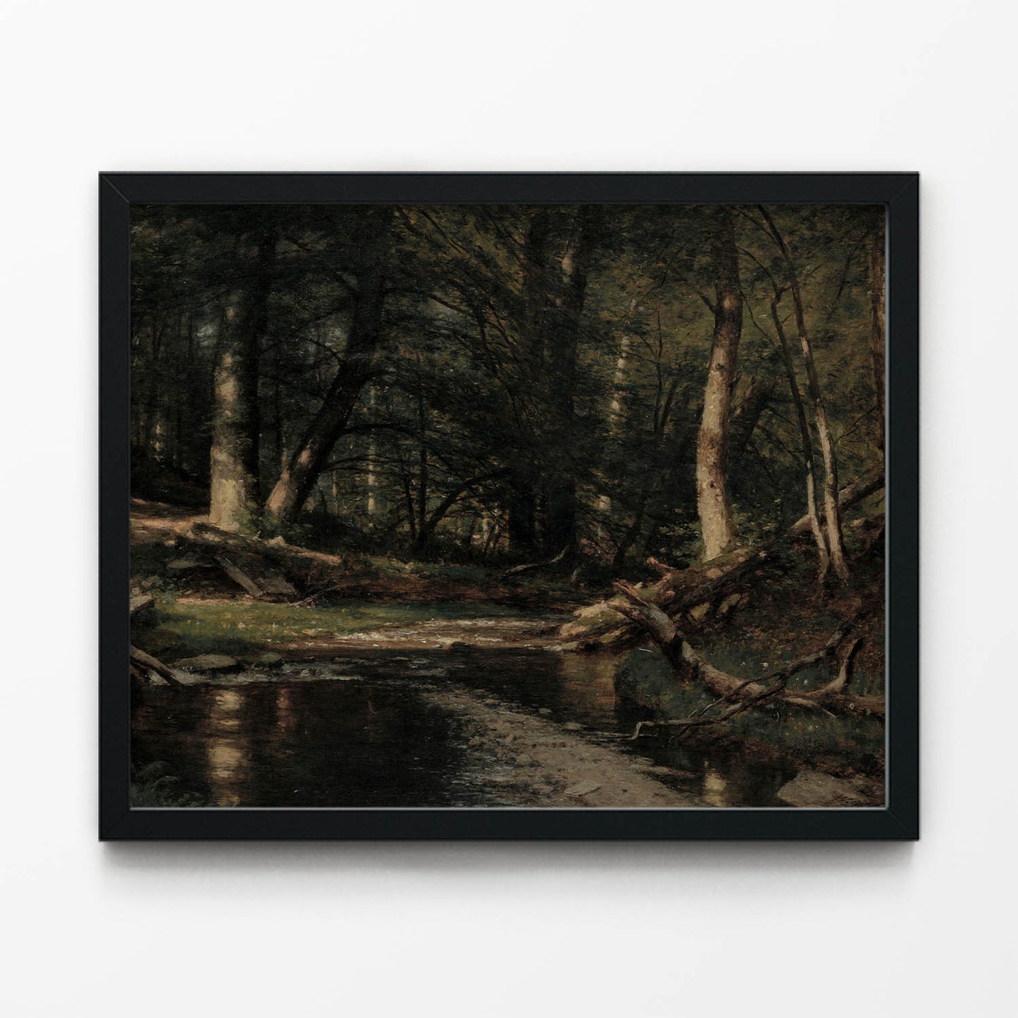 Dark Nature Painting in Black Picture Frame