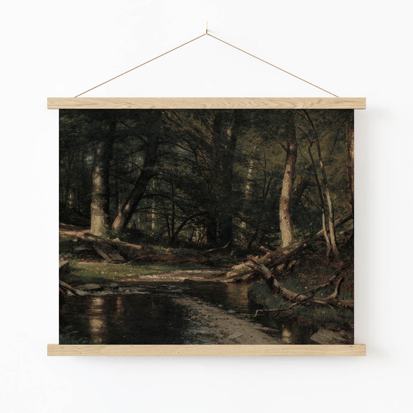 Dark Nature Art Print in Wood Hanger Frame on Wall