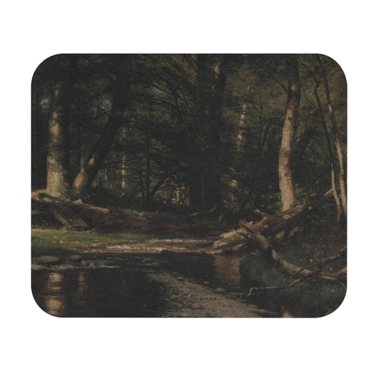 Dark Forest Mouse Pad with enigmatic nature scene, desk and office decor featuring mysterious forest landscapes.