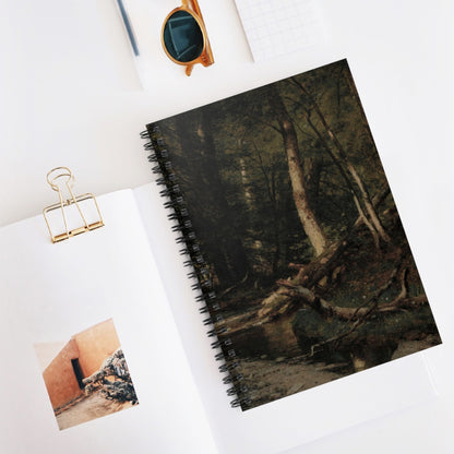 Dark Forest Spiral Notebook Displayed on Desk