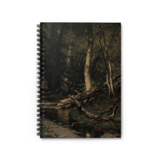 Dark Forest Notebook with dark nature cover, great for wilderness enthusiasts, showcasing mysterious forest scenes.