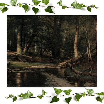 Dark Forest art print dark nature, vintage wall art room decor