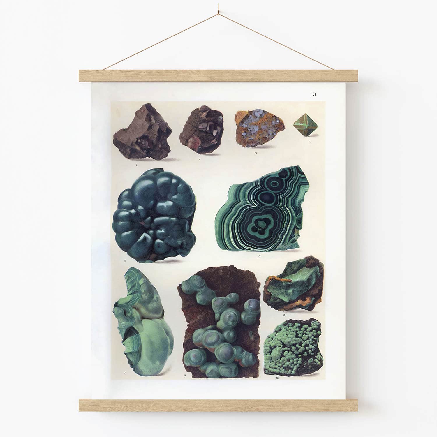 Dark Rocks and Jade Art Print in Wood Hanger Frame on Wall