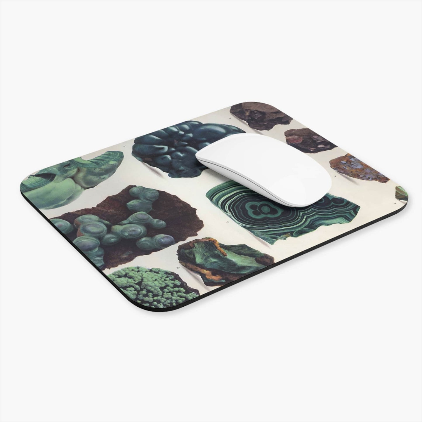 Dark Rocks and Jade Computer Desk Mouse Pad With White Mouse