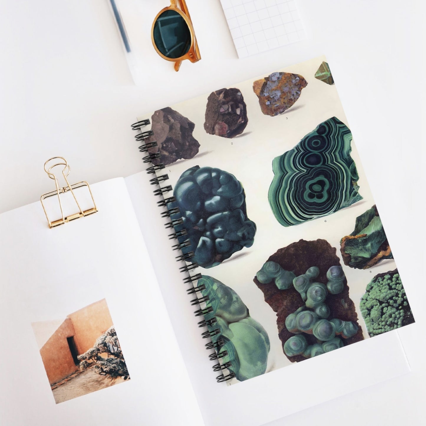 Dark Rocks and Jade Spiral Notebook Displayed on Desk