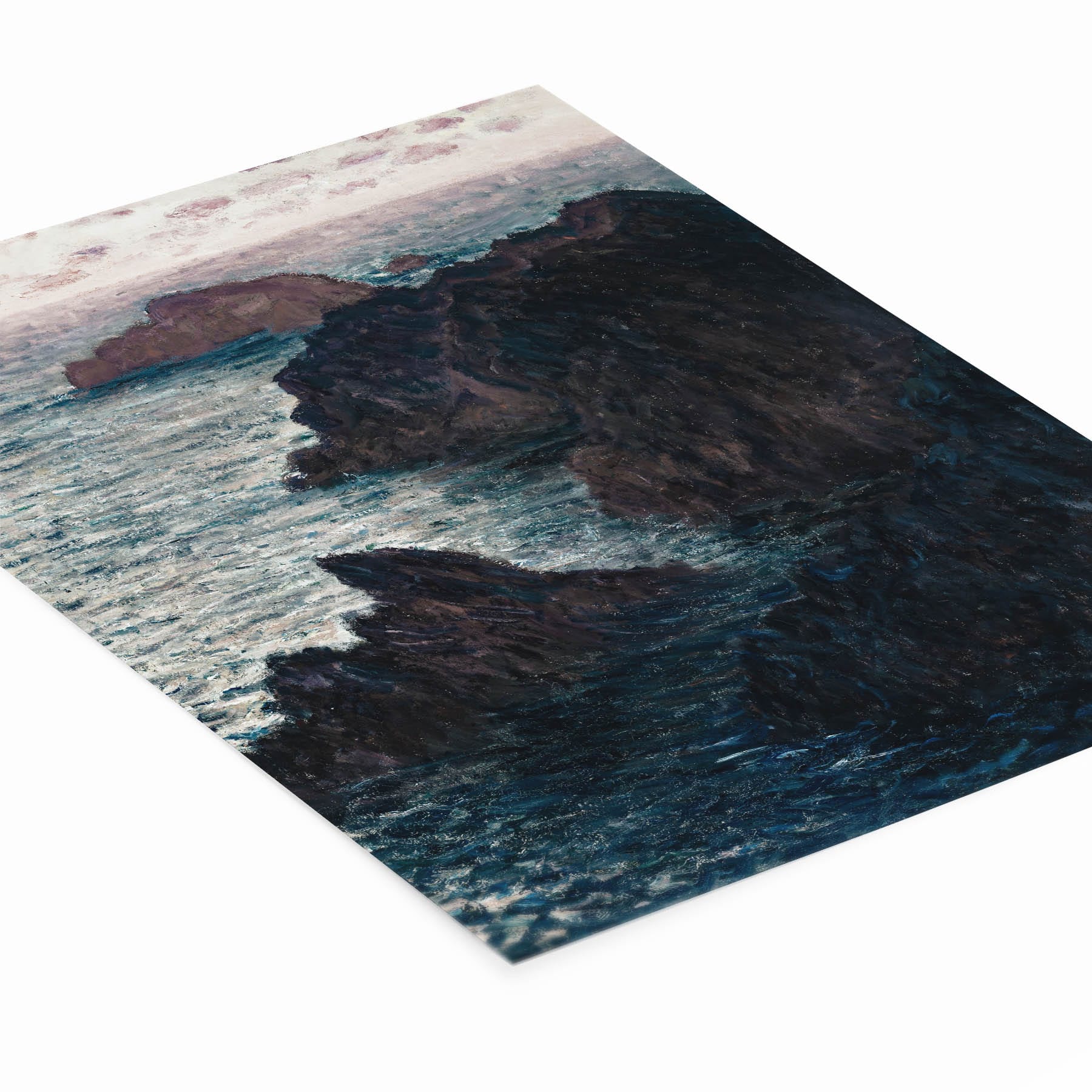 Rocky Cliffs on the Ocean Painting Laying Flat on a White Background