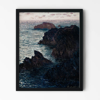 Rocky Cliffs on the Ocean Painting in Black Picture Frame