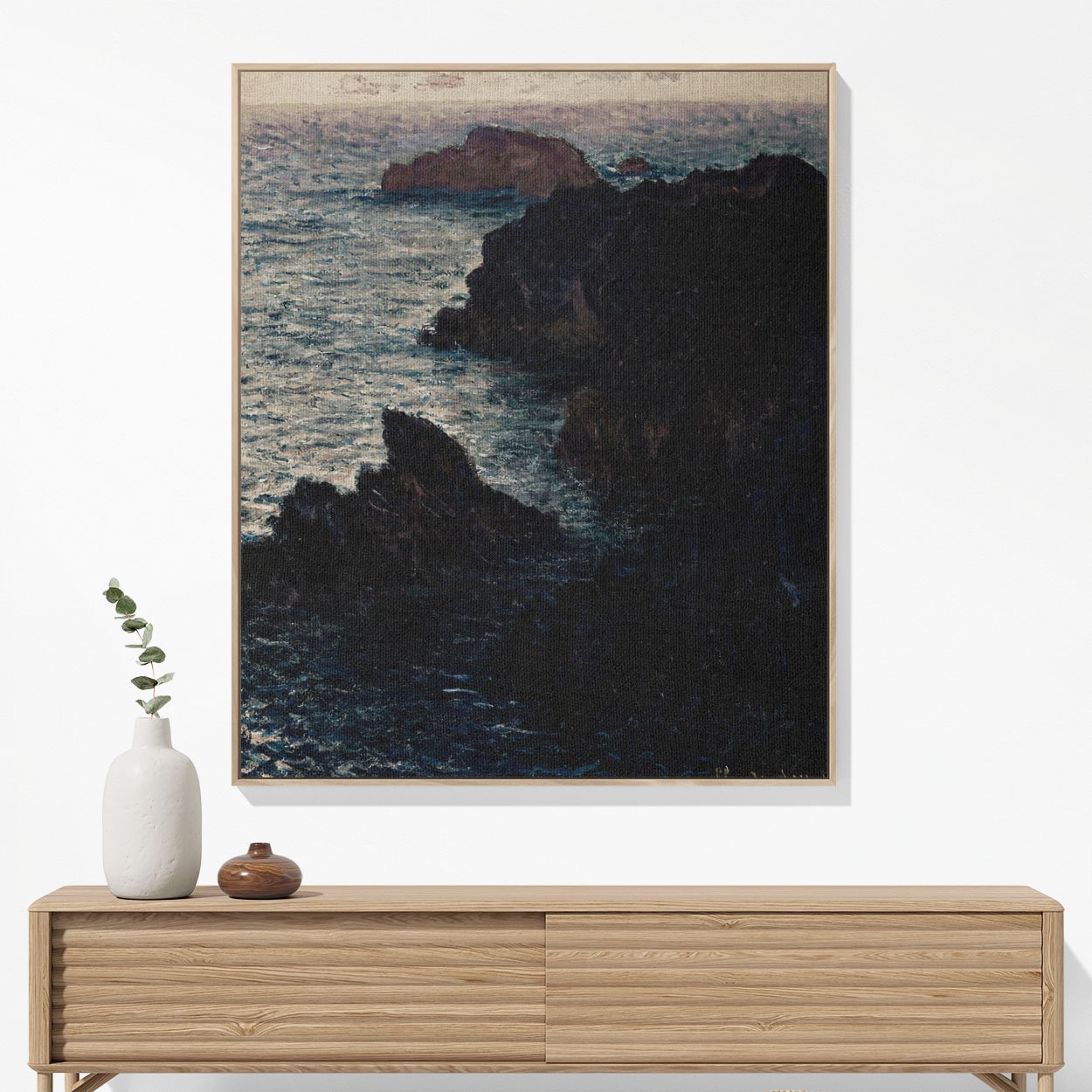 Dark Sea Woven Blanket Woven Blanket Hanging on a Wall as Framed Wall Art