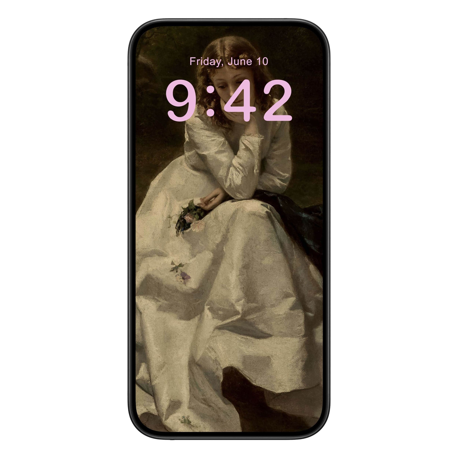 Dark Victorian Painting Phone Wallpaper Pink Text