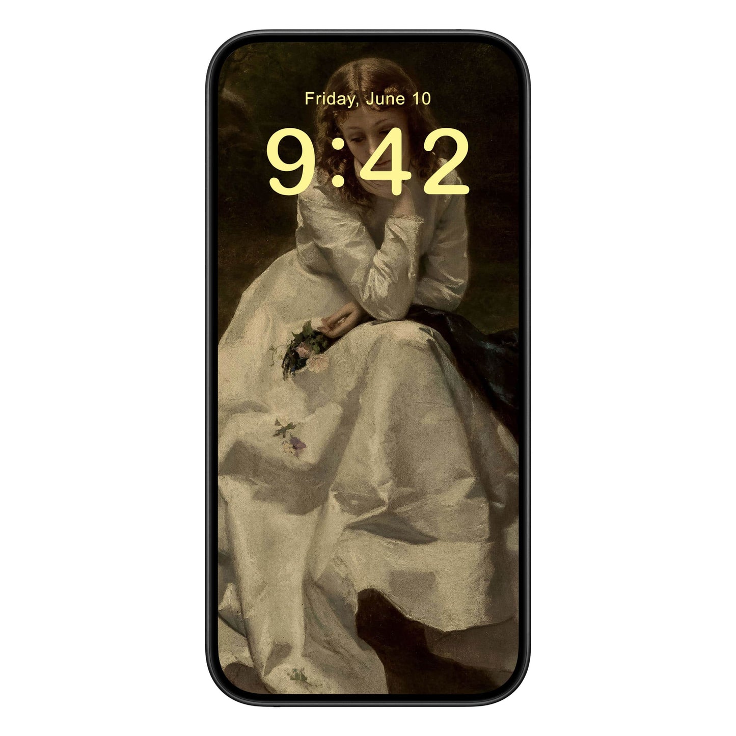 Dark Victorian Painting Phone Wallpaper Yellow Text