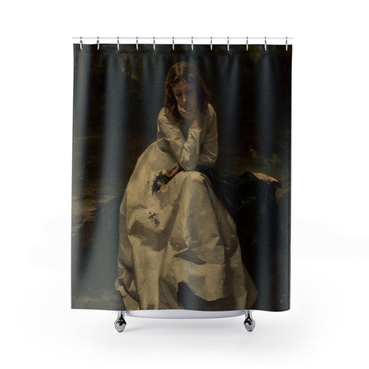 Dark Victorian Painting Shower Curtain with gothic style design, moody bathroom decor featuring dark Victorian art.