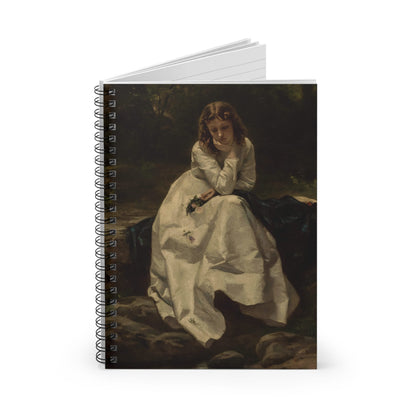 Dark Victorian Painting Spiral Notebook Standing up on White Desk
