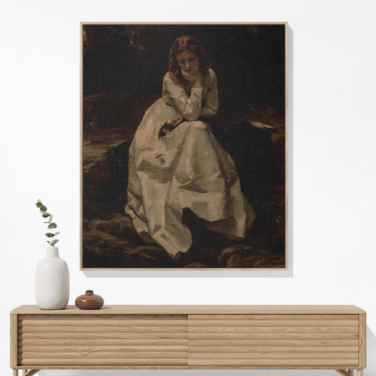 Dark Victorian Painting Woven Blanket Woven Blanket Hanging on a Wall as Framed Wall Art