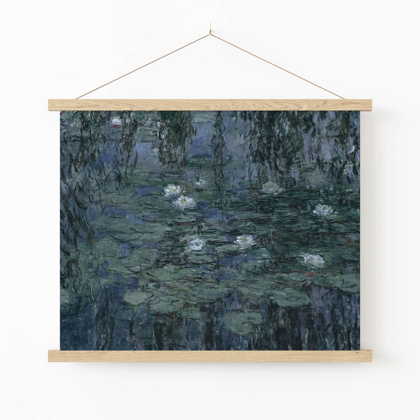Relaxing Abstract Art Print in Wood Hanger Frame on Wall