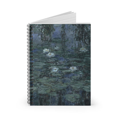 Deep Blue and Green Spiral Notebook Standing up on White Desk