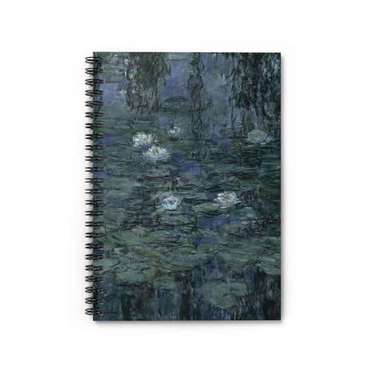 Deep Blue and Green Notebook with Claude Monet cover, perfect for journaling and planning, featuring beautiful Monet-inspired deep blue and green landscapes.