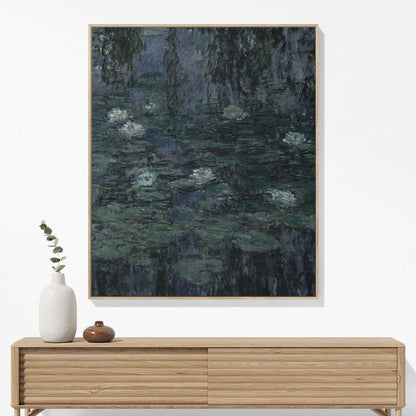 Deep Blue and Green Woven Blanket Woven Blanket Hanging on a Wall as Framed Wall Art