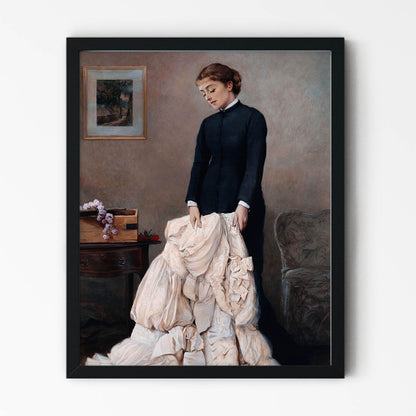 Mourning Woman with a Wedding Dress Painting in Black Picture Frame