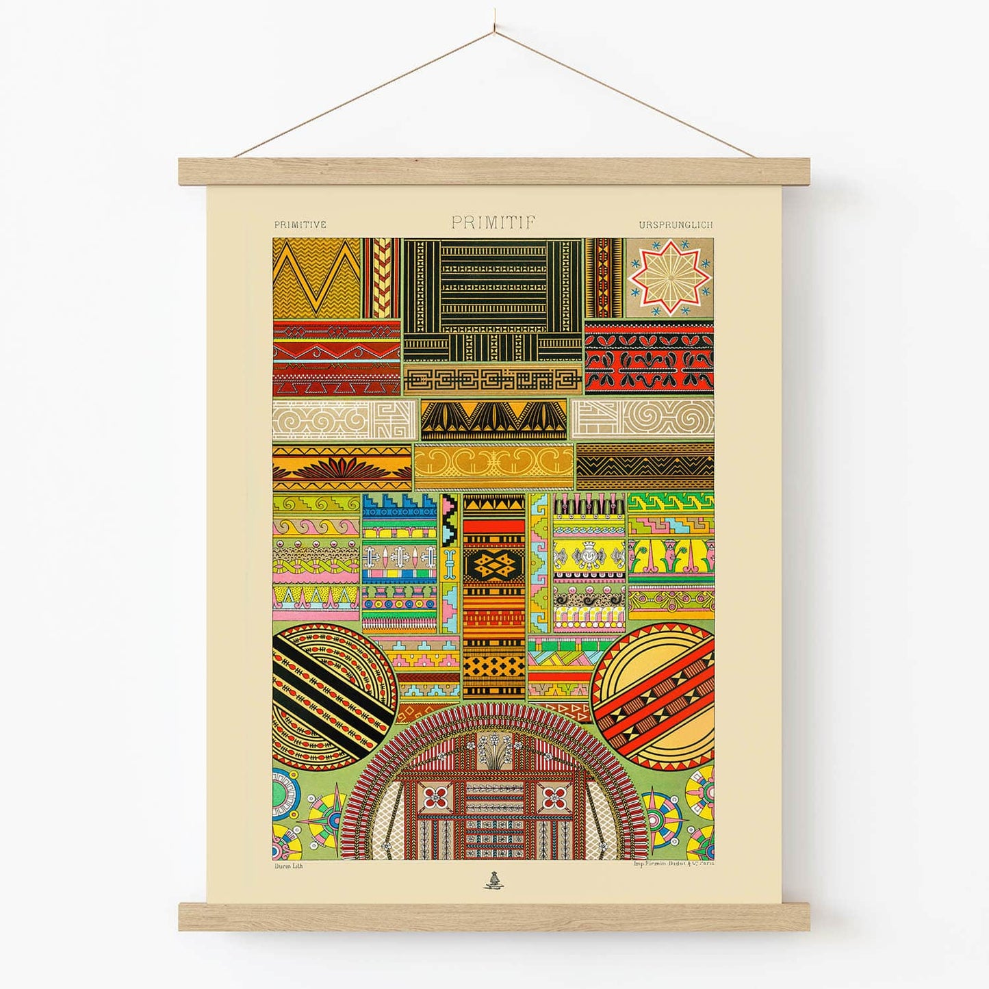 Unique Colors and Patterns Art Print in Wood Hanger Frame on Wall