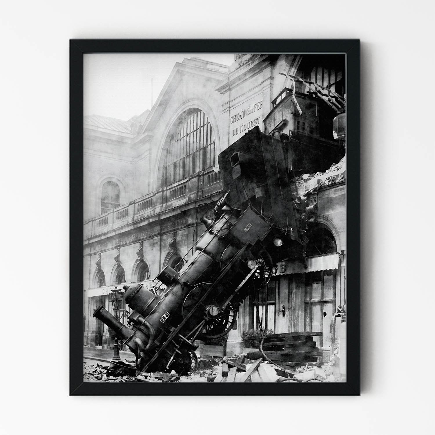 Train Falling from a Building Picture in Black Picture Frame