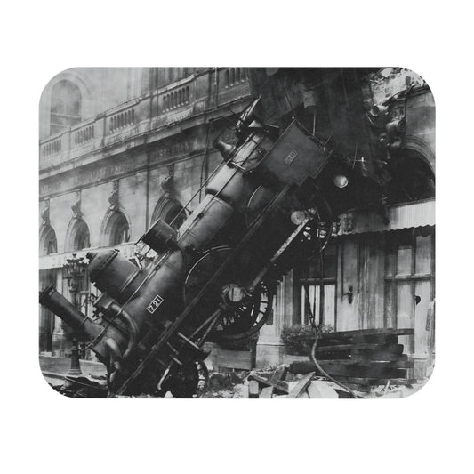 Train Wreck Mouse Pad featuring disaster photo art, ideal for desk and office decor.