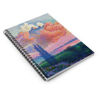Dreamy Landscape Spiral Notebook Laying Flat on White Surface