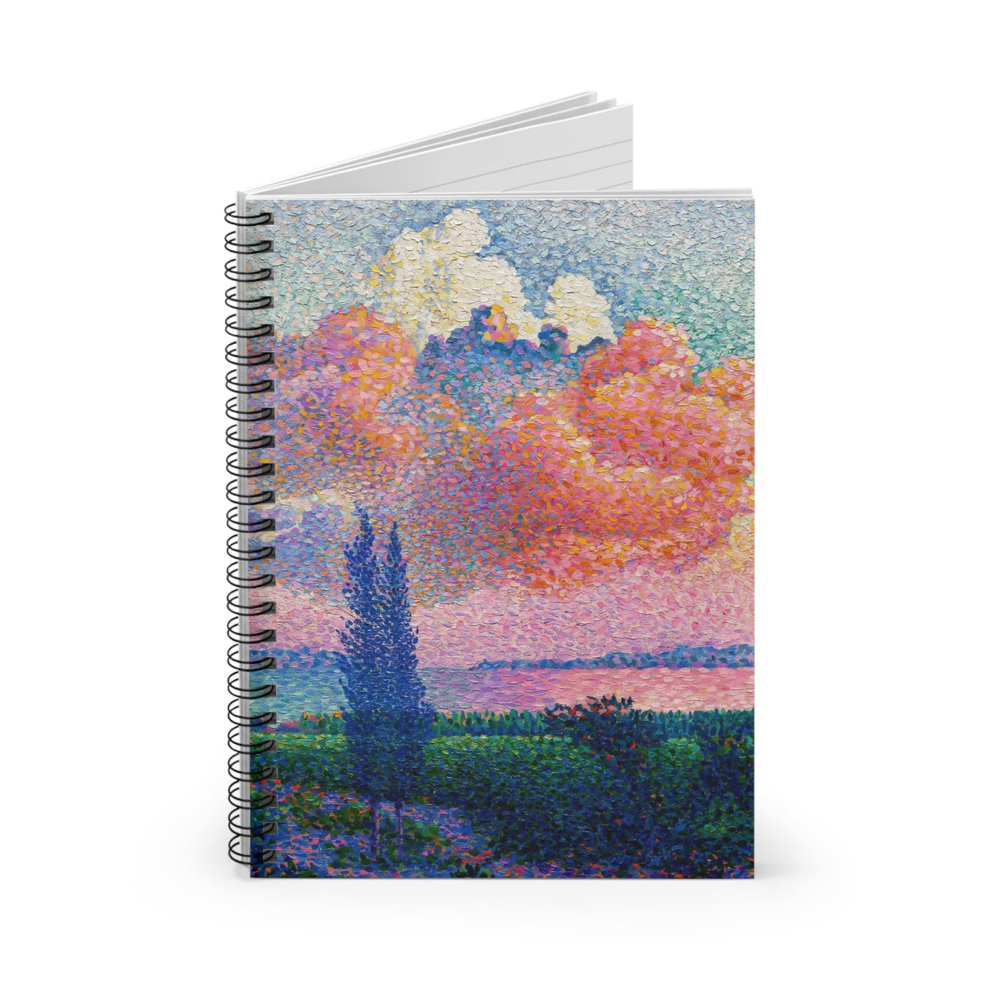 Dreamy Landscape Spiral Notebook Standing up on White Desk