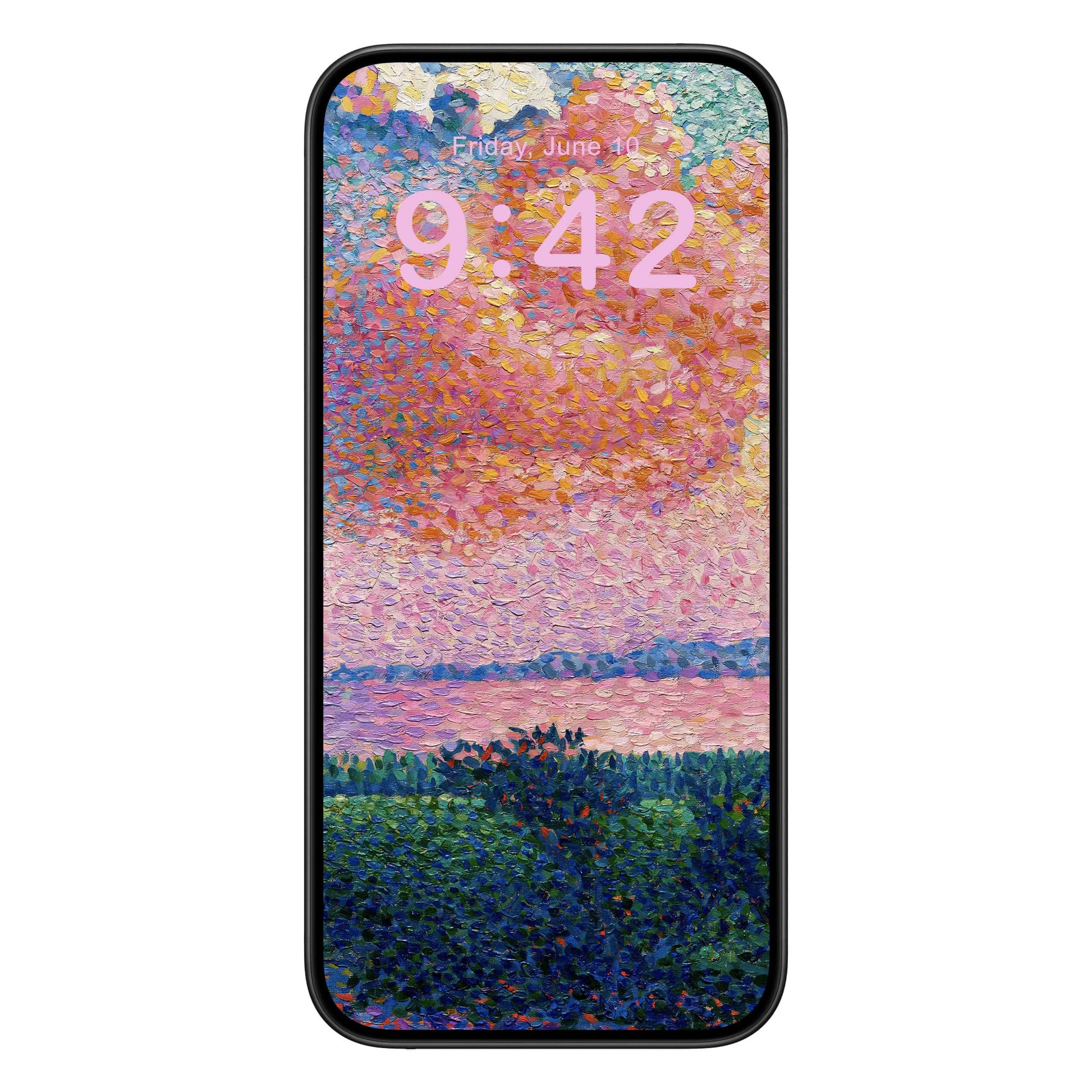 Dreamy Landscape Phone Wallpaper Pink Text