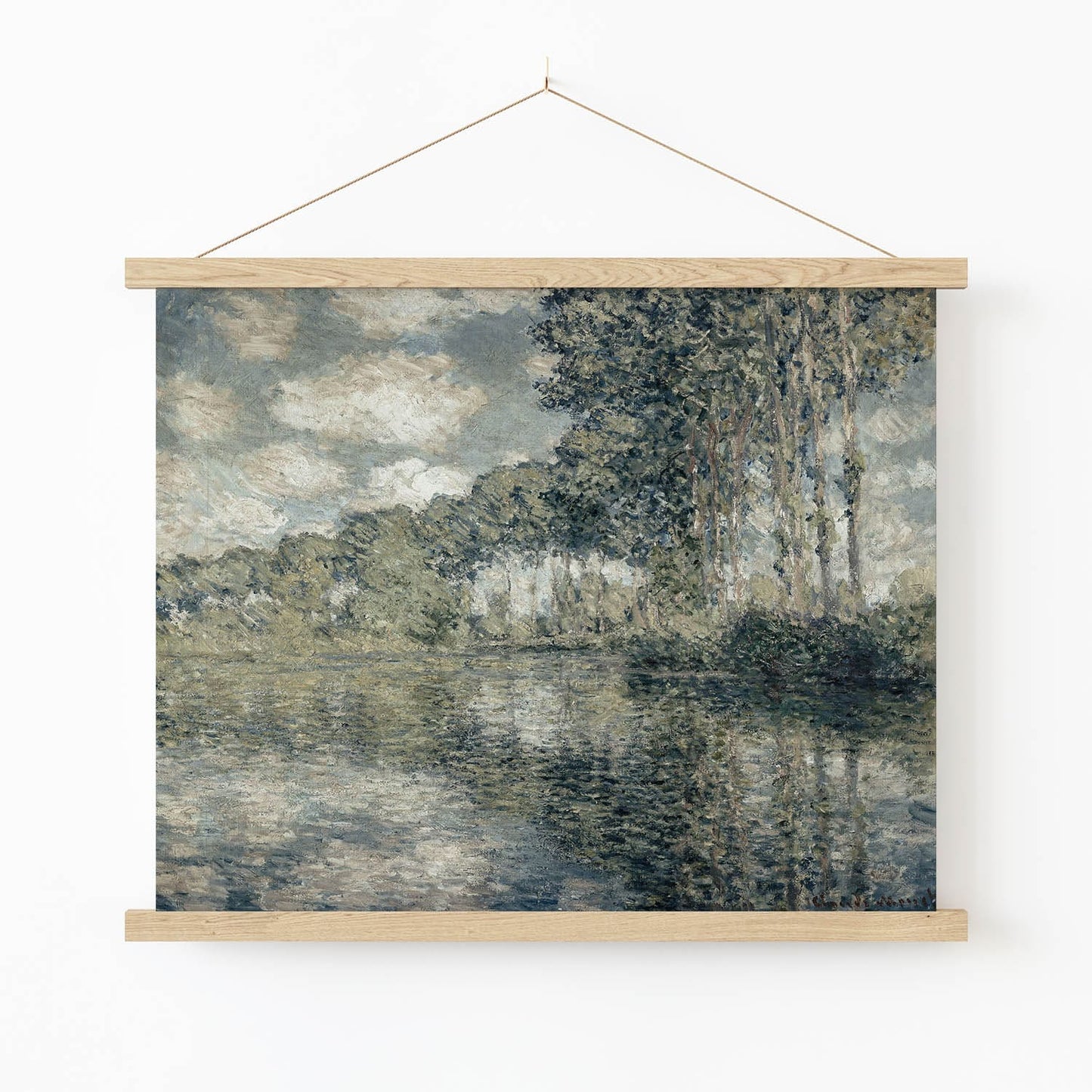 Water and Trees Art Print in Wood Hanger Frame on Wall