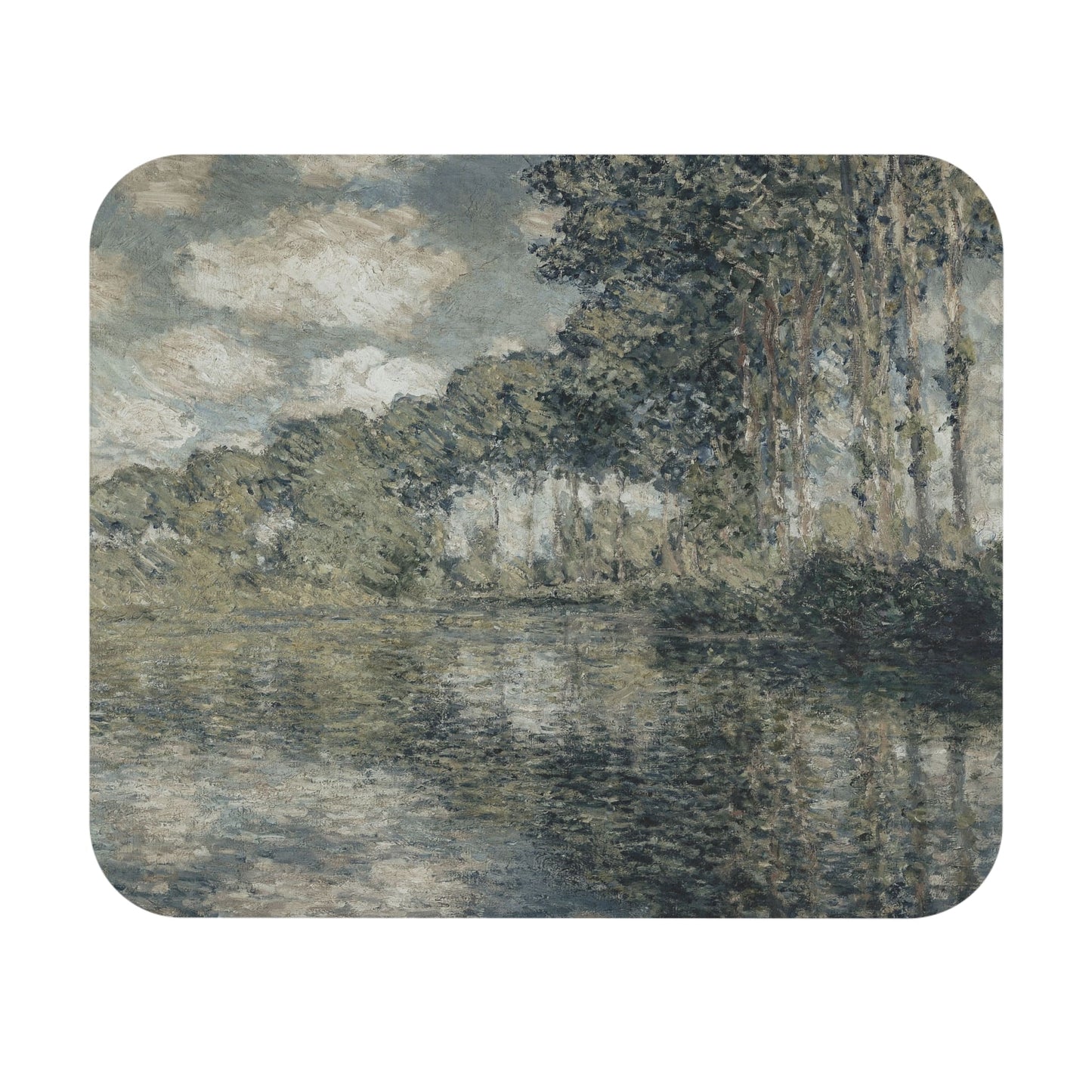 Dusty Sage Landscape Mouse Pad displaying Claude Monet tranquil scenes, perfect for desk and office decor.