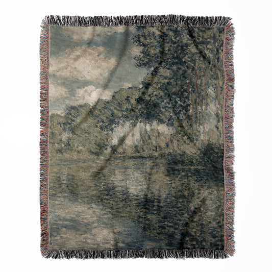 Dusty Sage Landscape woven throw blanket, crafted from 100% cotton, providing a soft and cozy texture with a Claude Monet design for home decor.