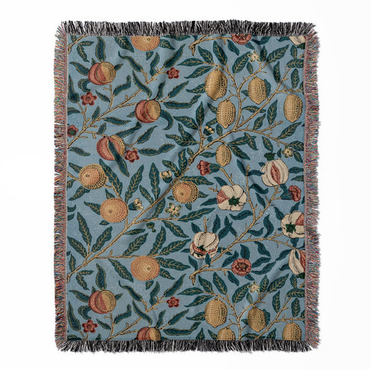 Eclectic Plants woven throw blanket, made of 100% cotton, featuring a soft and cozy texture with a William Morris design for home decor.