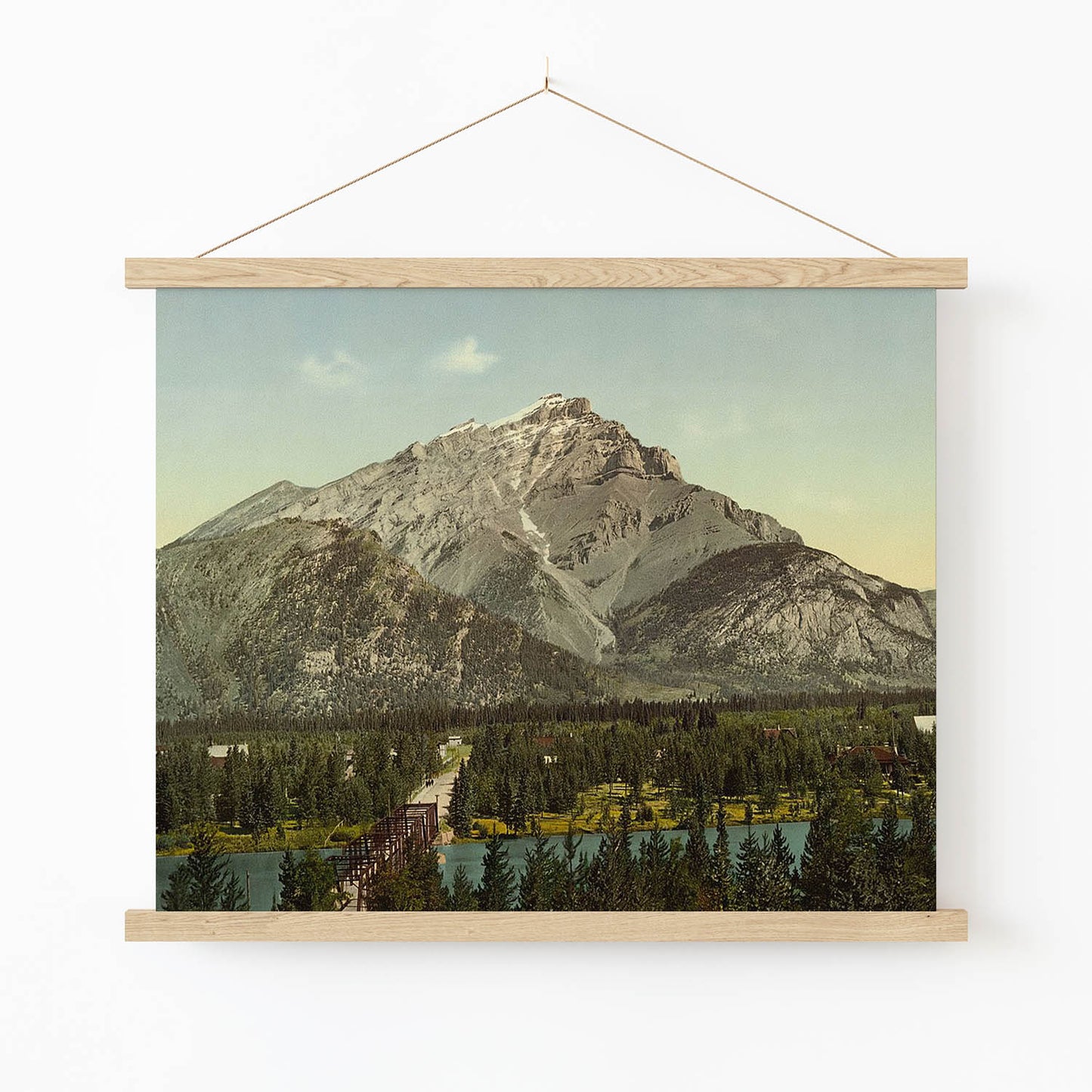 Vintage Mountains Art Print in Wood Hanger Frame on Wall