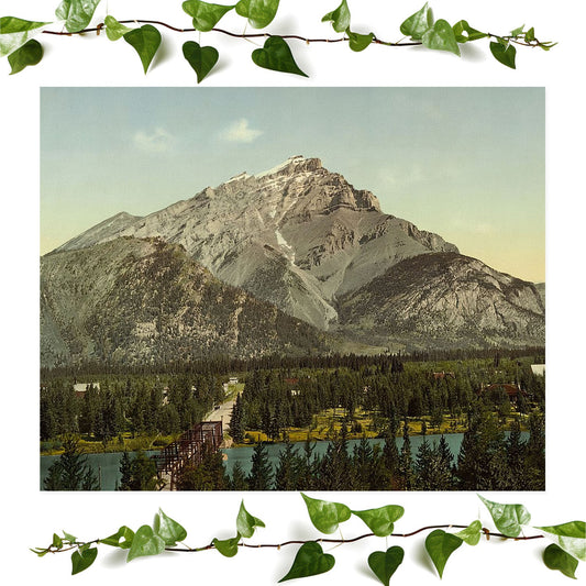 Emerald green landscape art print featuring mountains, ideal for vintage wall decor.