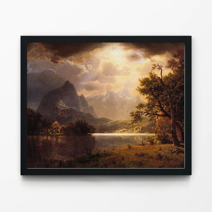 Mountian and Lake Painting in Black Picture Frame