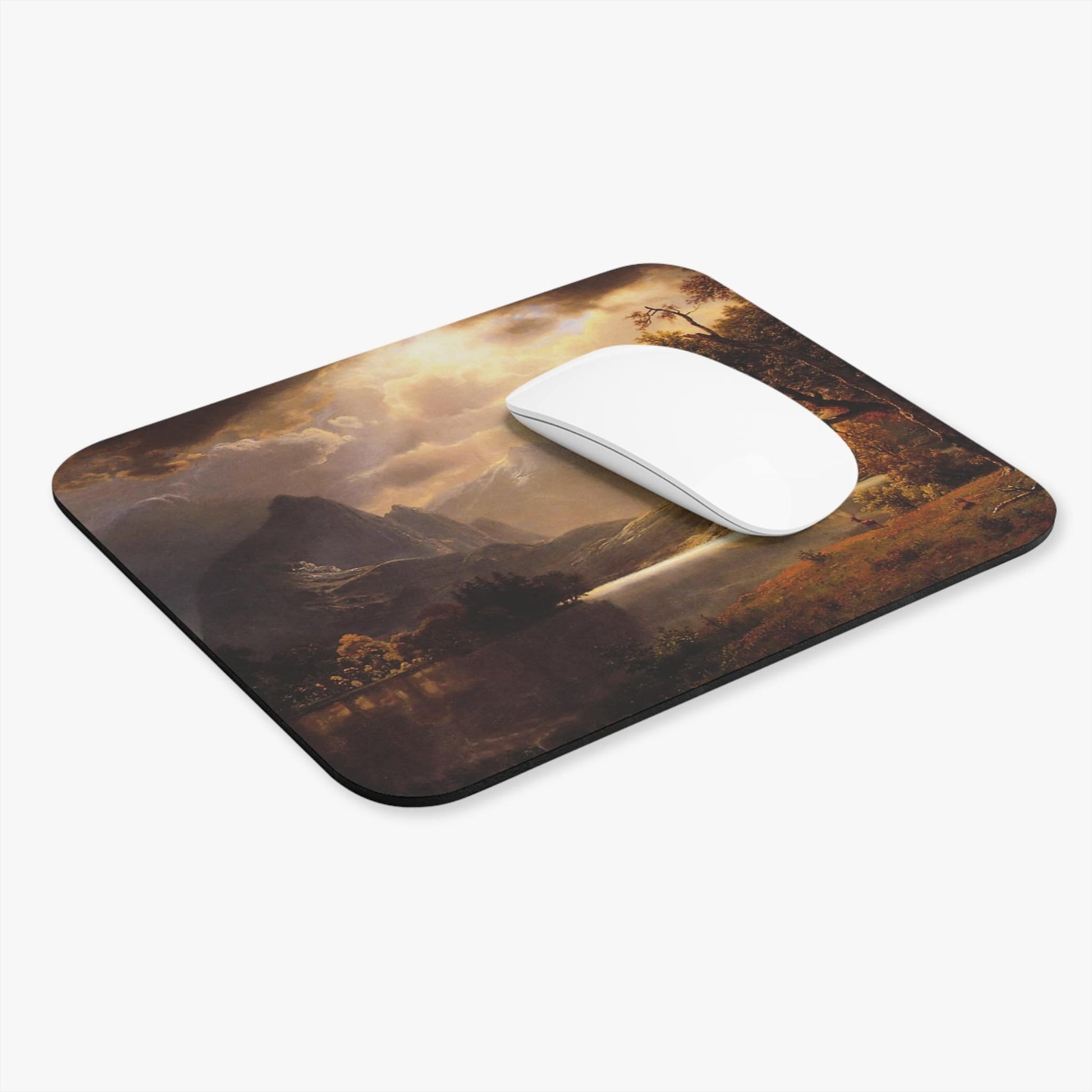 Ethereal Mountains Computer Desk Mouse Pad With White Mouse