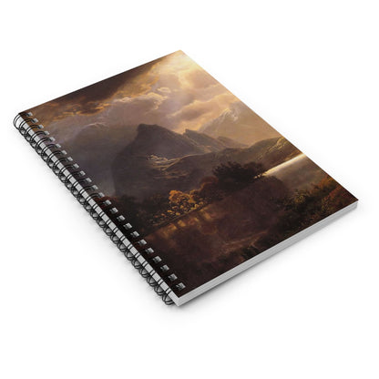 Ethereal Mountains Spiral Notebook Laying Flat on White Surface