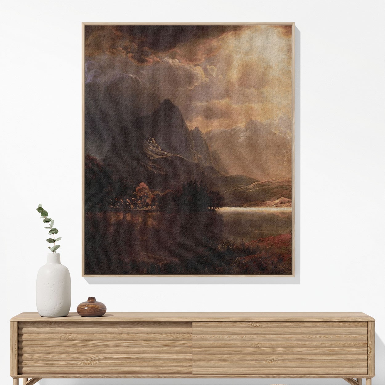 Ethereal Mountains Woven Blanket Hanging on a Wall as Framed Wall Art