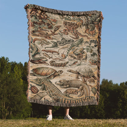 Exotic Animals Woven Blanket Held Up Outside